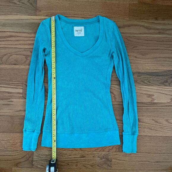 Vintage Kirra Y2K Thermal Babydoll Top Womens Small Green V-Neck Long Sleeve - Picture 7 of 7